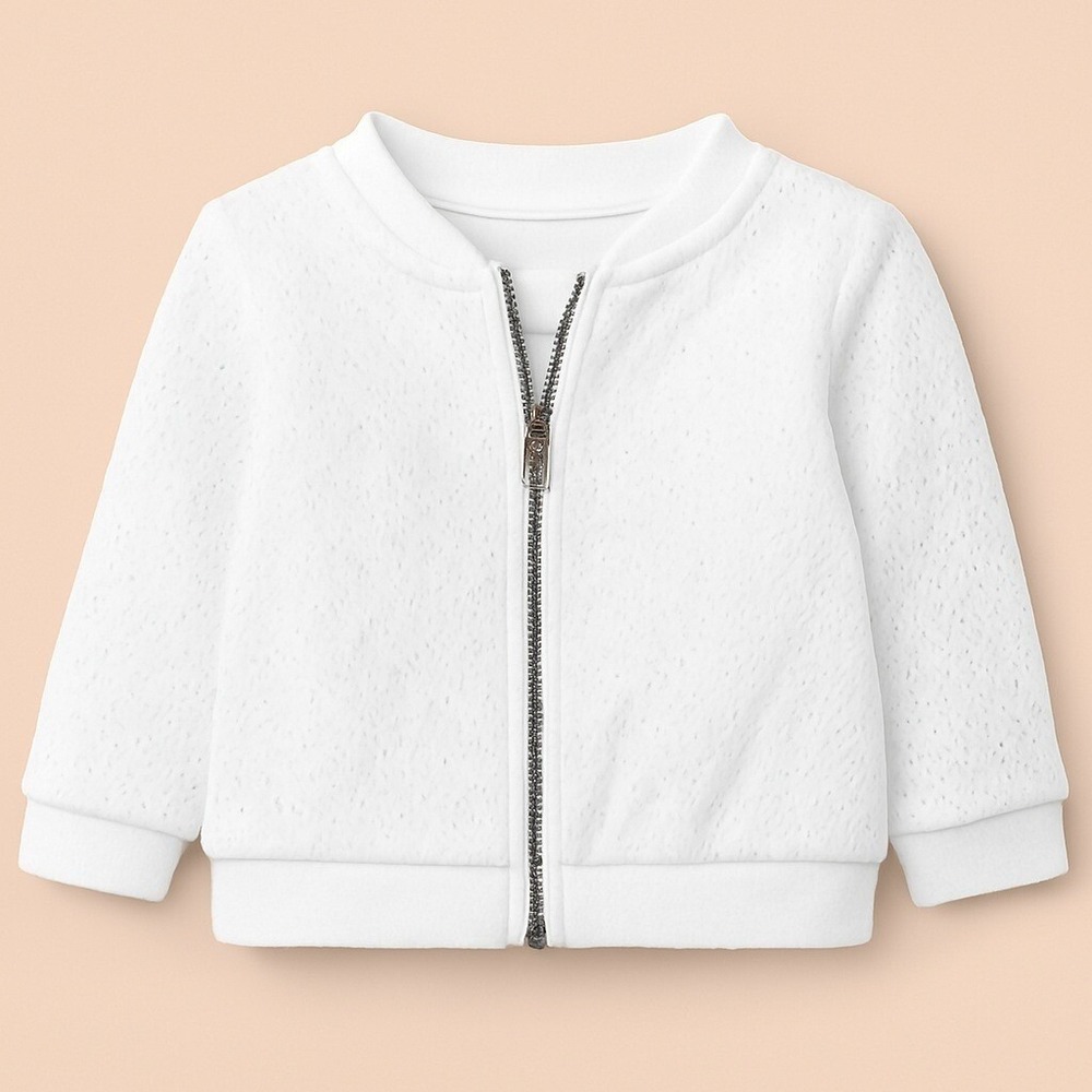 Cat & Jack Baby Girl Bomber Jacket 6-9M Eyelet Cotton White Zip Up NWT Spring